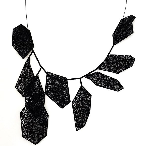 Black Metal Bib Necklace - Perforated Metal - One of a Kind Design - Picture 1 of 7